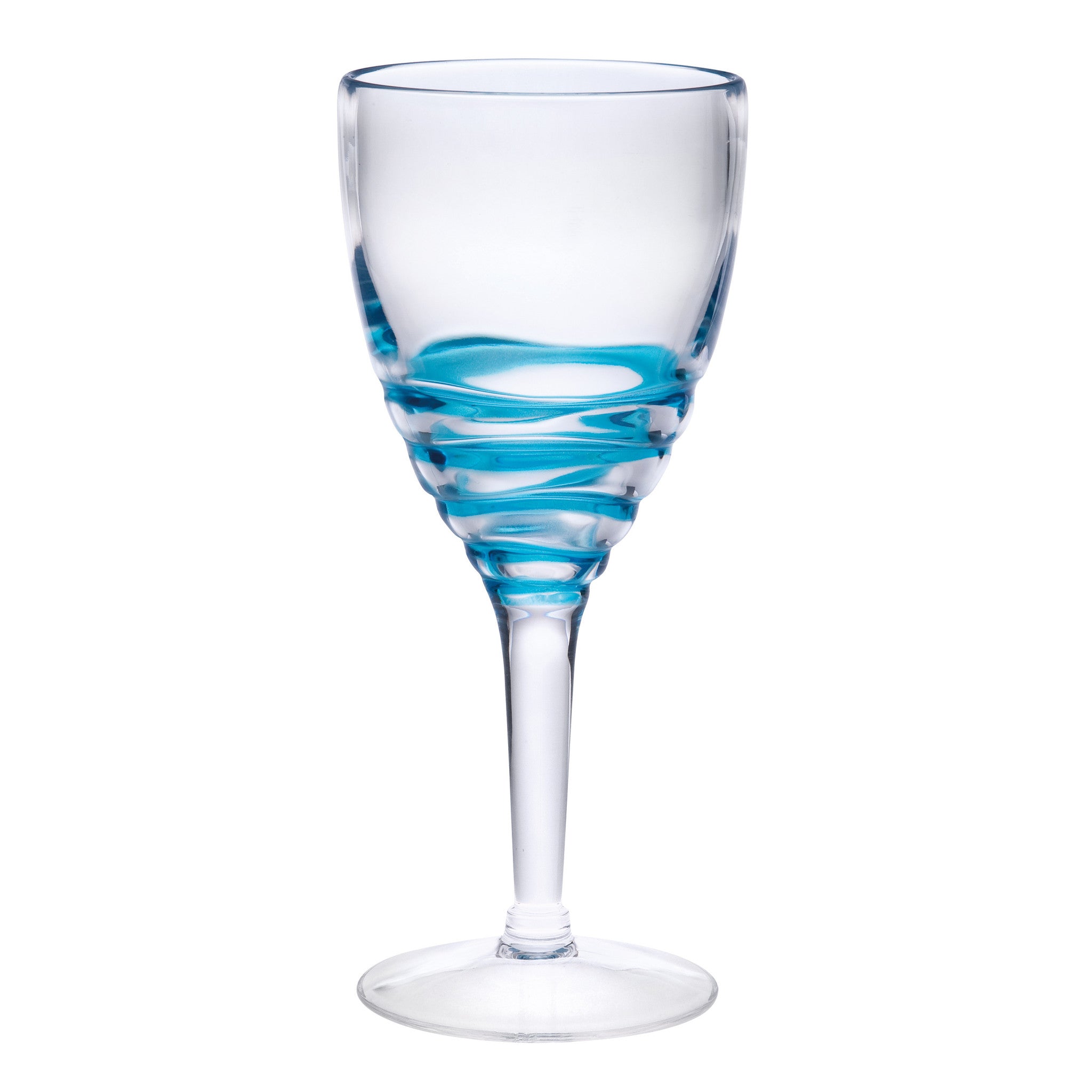 Set of Four Clear and Blue Swirl Acrylic Stemmed All Purpose Wine Glass