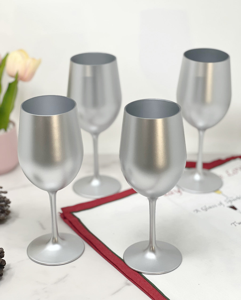 Set of Four Silver Acrylic Stemmed All Purpose Wine Glass