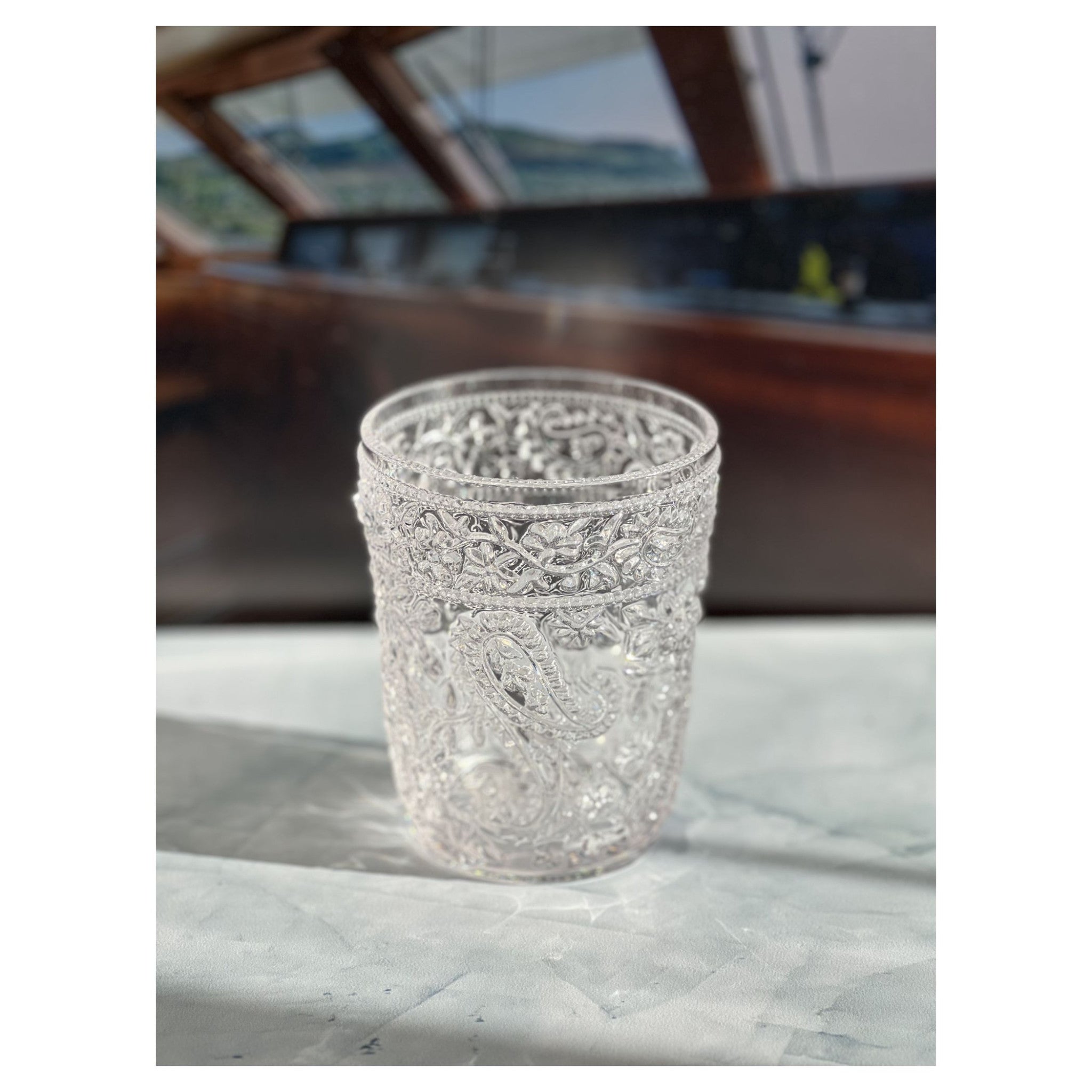 Set of Four Clear Paisley Acrylic Stemless Whiskey Glass