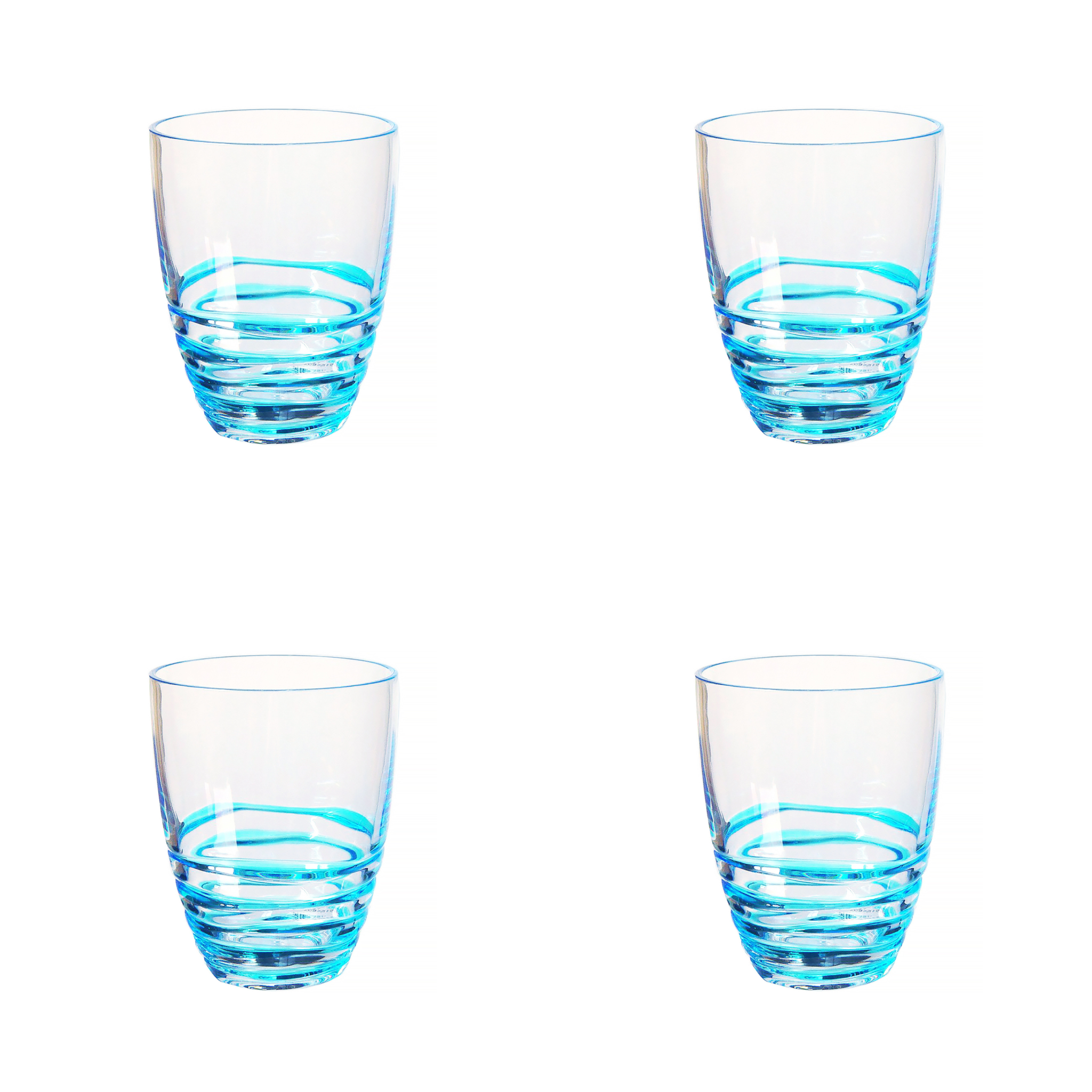 Set of Four Clear and Blue Acrylic Stemless Whiskey Glasses