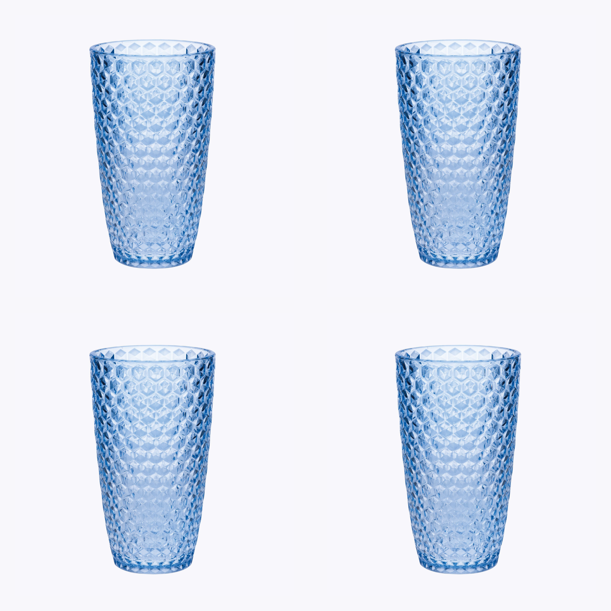 Set of Four Blue Geometric Acrylic Stemless Highball Glass