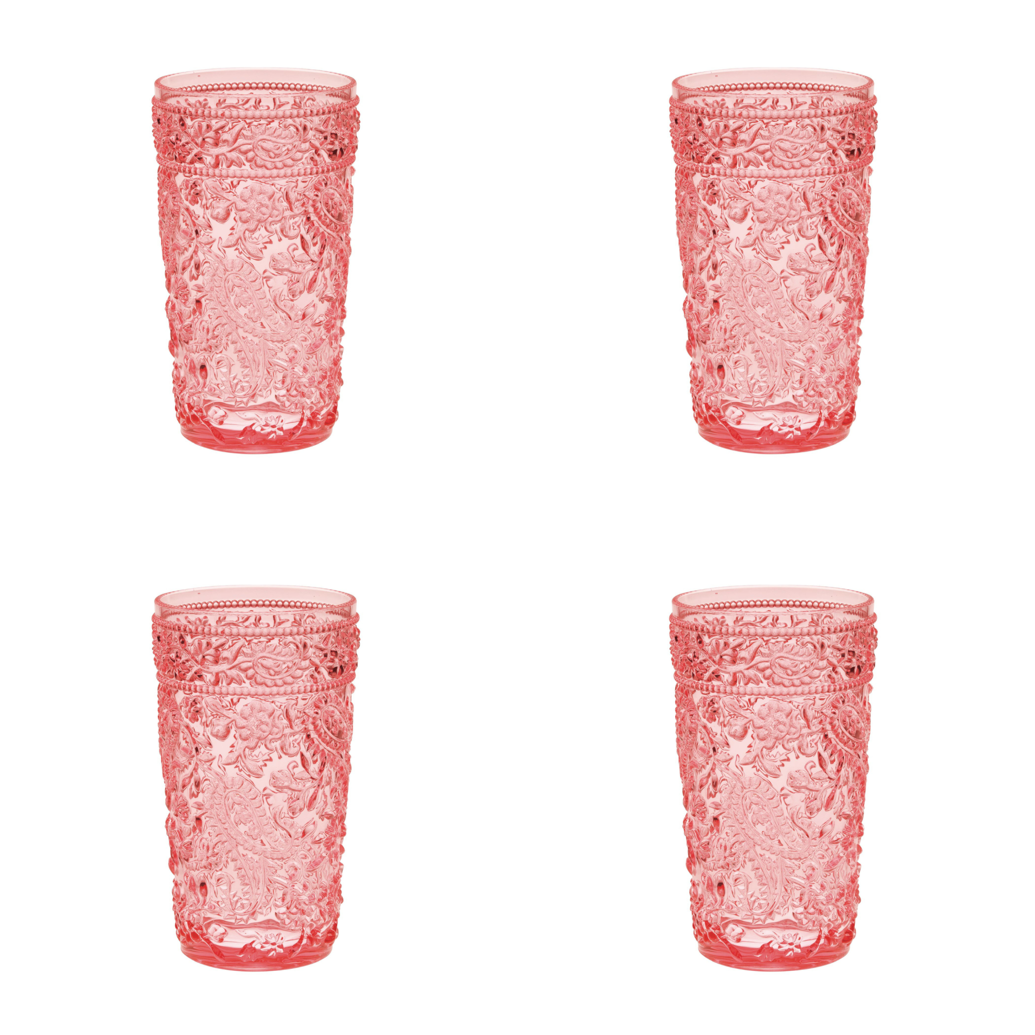 Set of Four Pink Paisley Acrylic Stemless Highball Glass