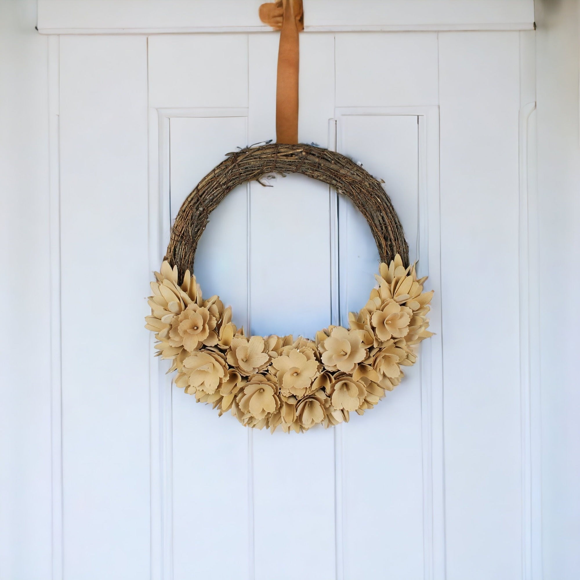 4" Tan Artificial Wood Curl Wreath