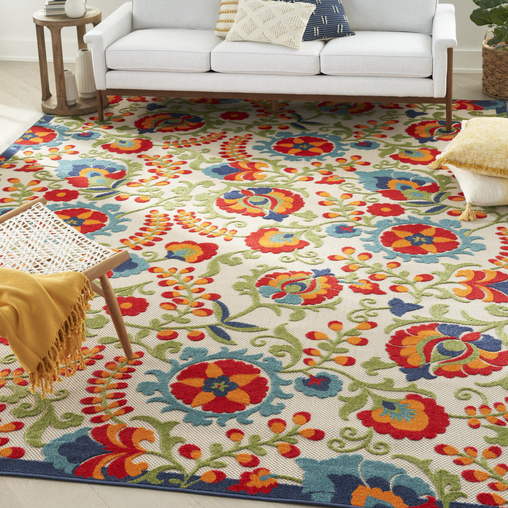 12' x 15' Beige Floral Power Loom Area Rug