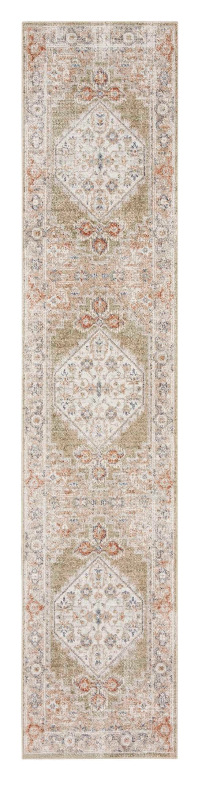 10' Sage Oriental Power Loom Distressed Washable Runner Rug