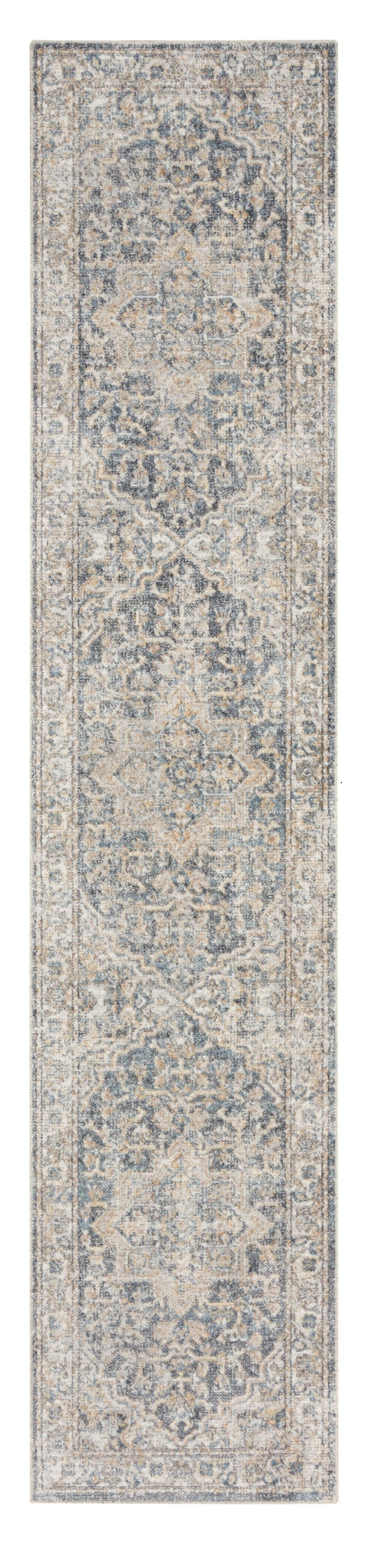 10' Gray Oriental Power Loom Washable Runner Rug