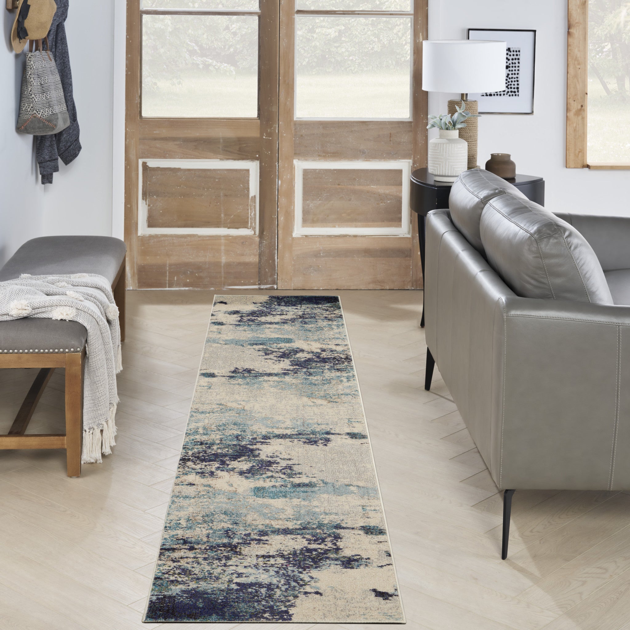 10' Ivory Abstract Power Loom Runner Rug