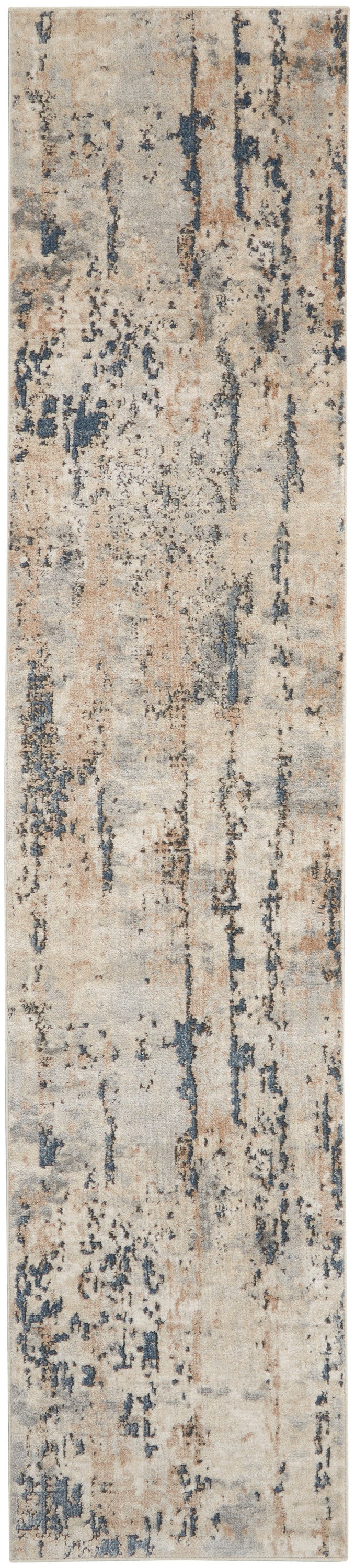 10' Beige and Ivory Abstract Power Loom Runner Rug