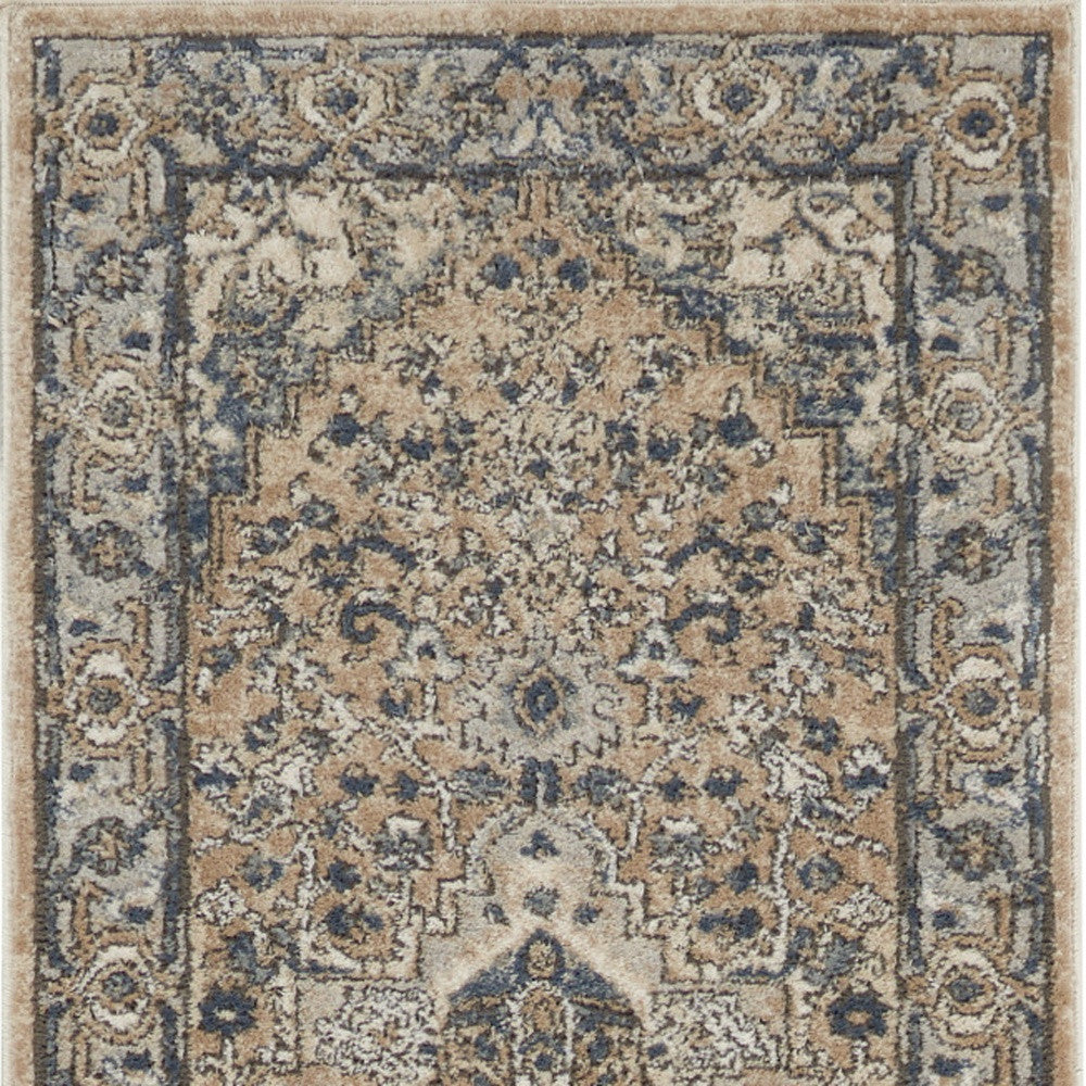 10' Gray and Ivory Medallion Power Loom Runner Rug