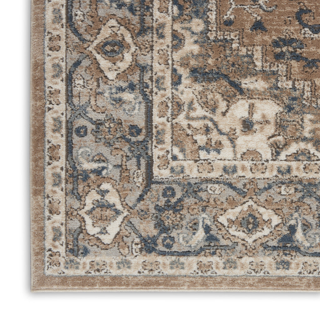 10' Gray and Ivory Medallion Power Loom Runner Rug