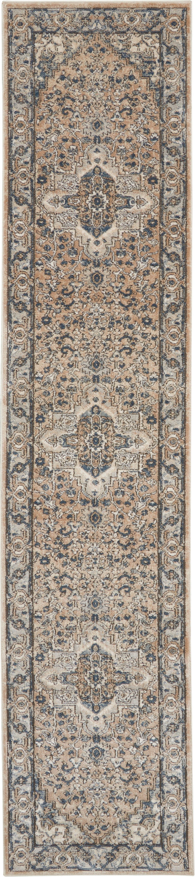 10' Gray and Ivory Medallion Power Loom Runner Rug