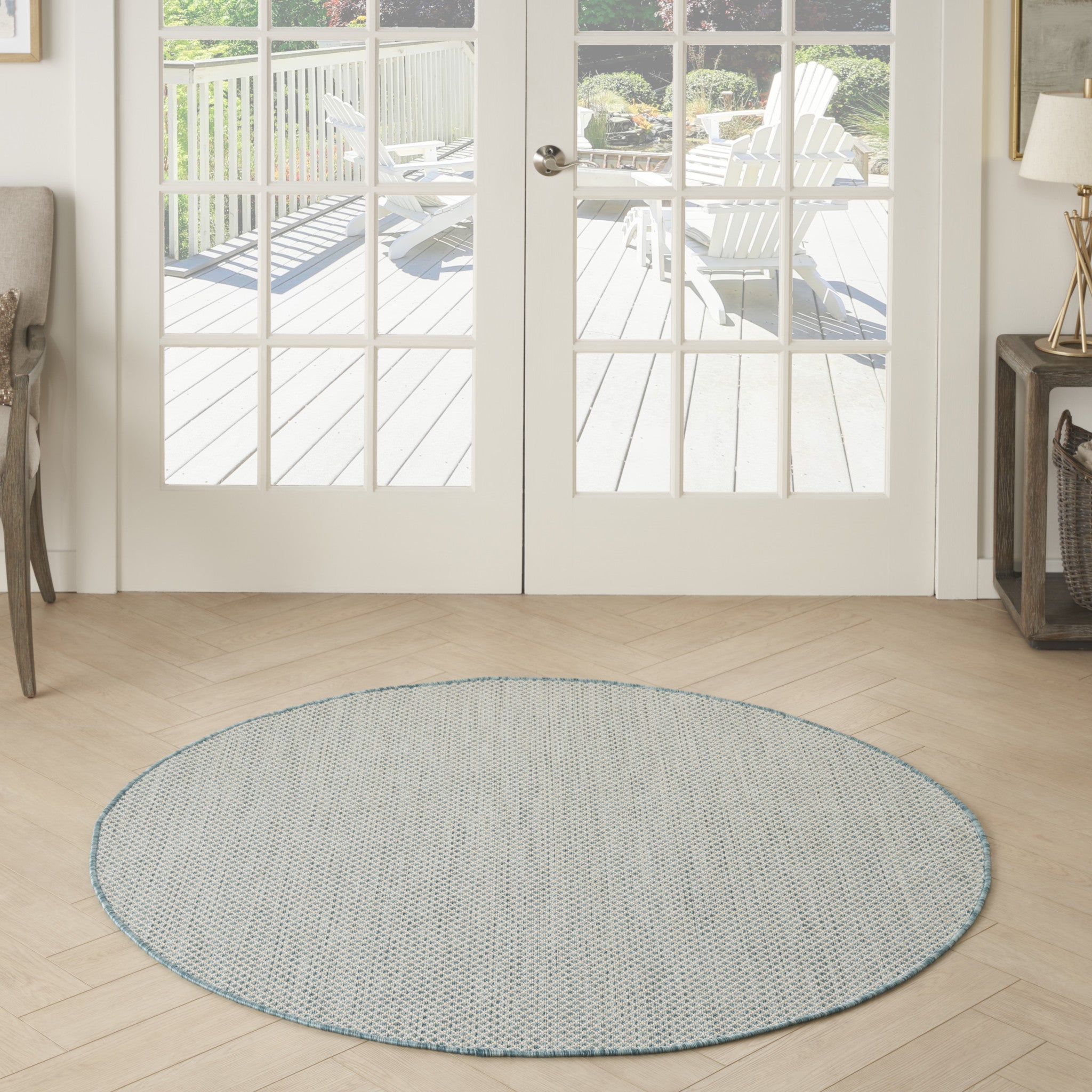 4' Blue Round Geometric Power Loom Area Rug