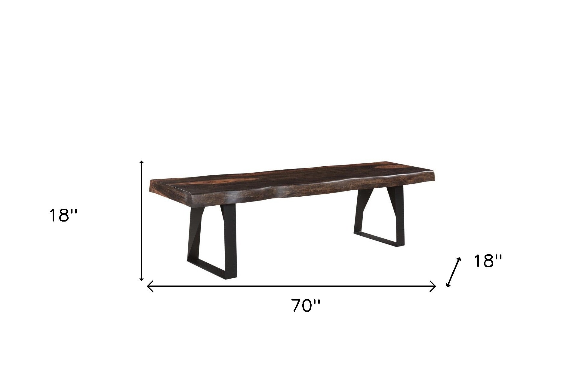 70" Dark Brown And Black Solid Wood Dining bench