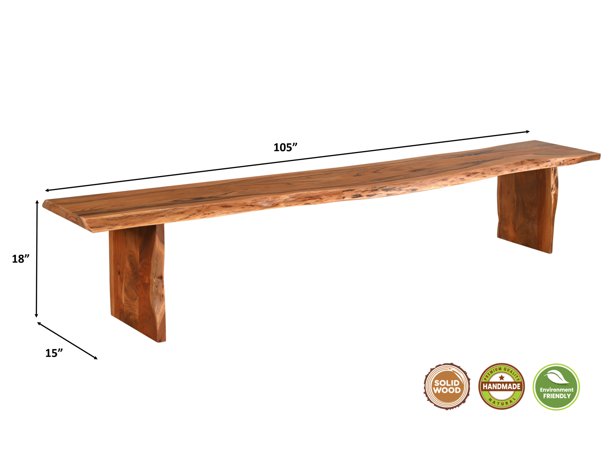 105" Brown Solid Wood Dining bench