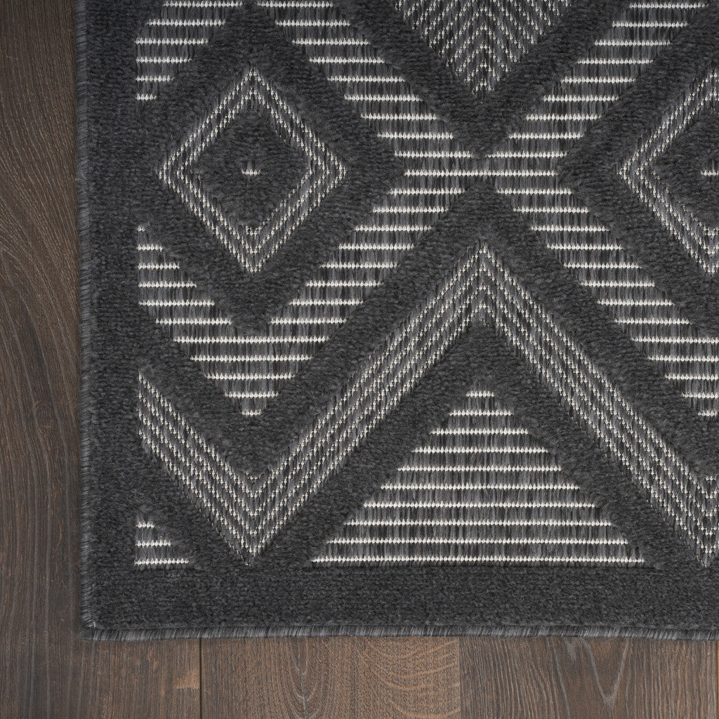 9' X 12' Black Geometric Flatweave Area Rug