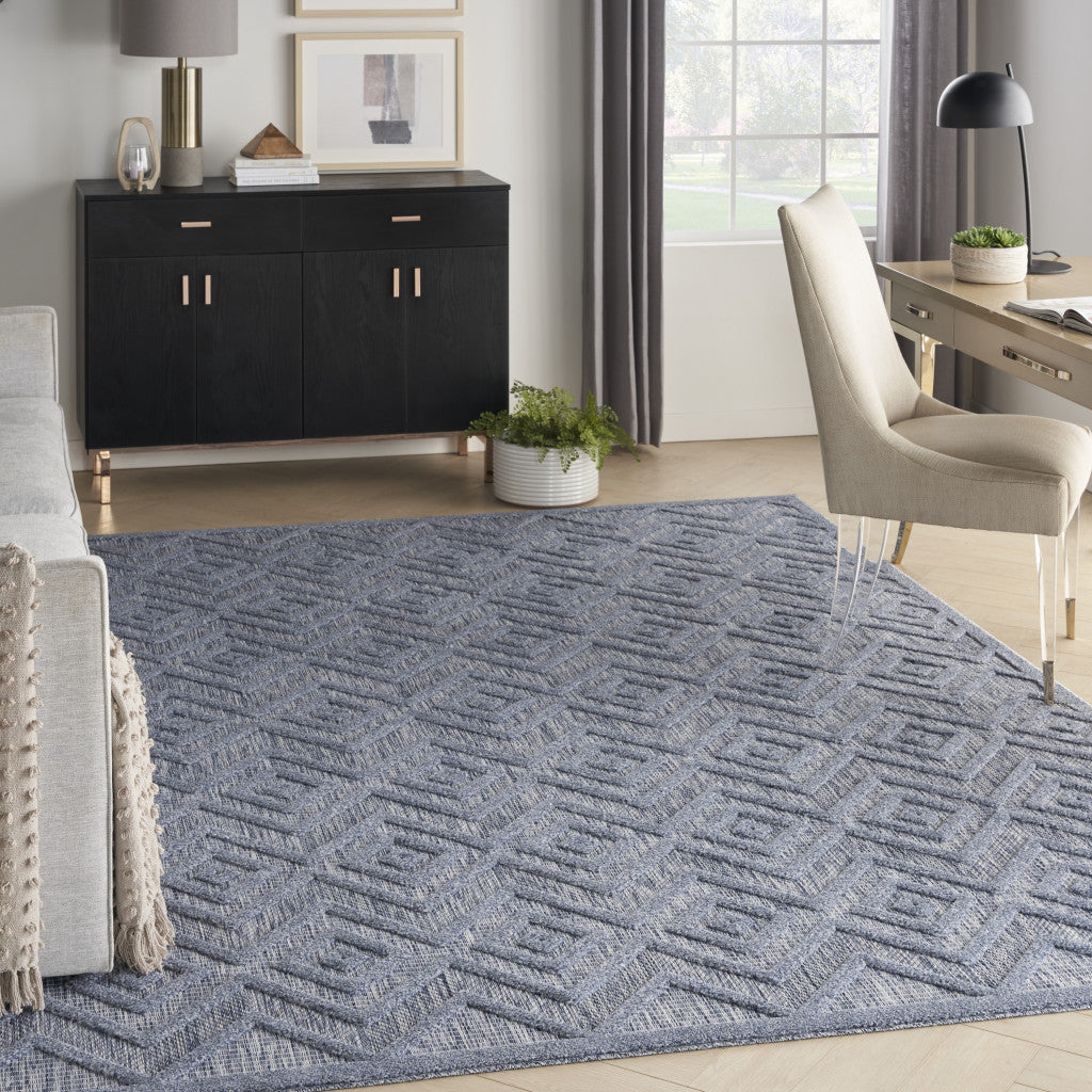 7' X 10' Blue Geometric Flatweave Area Rug