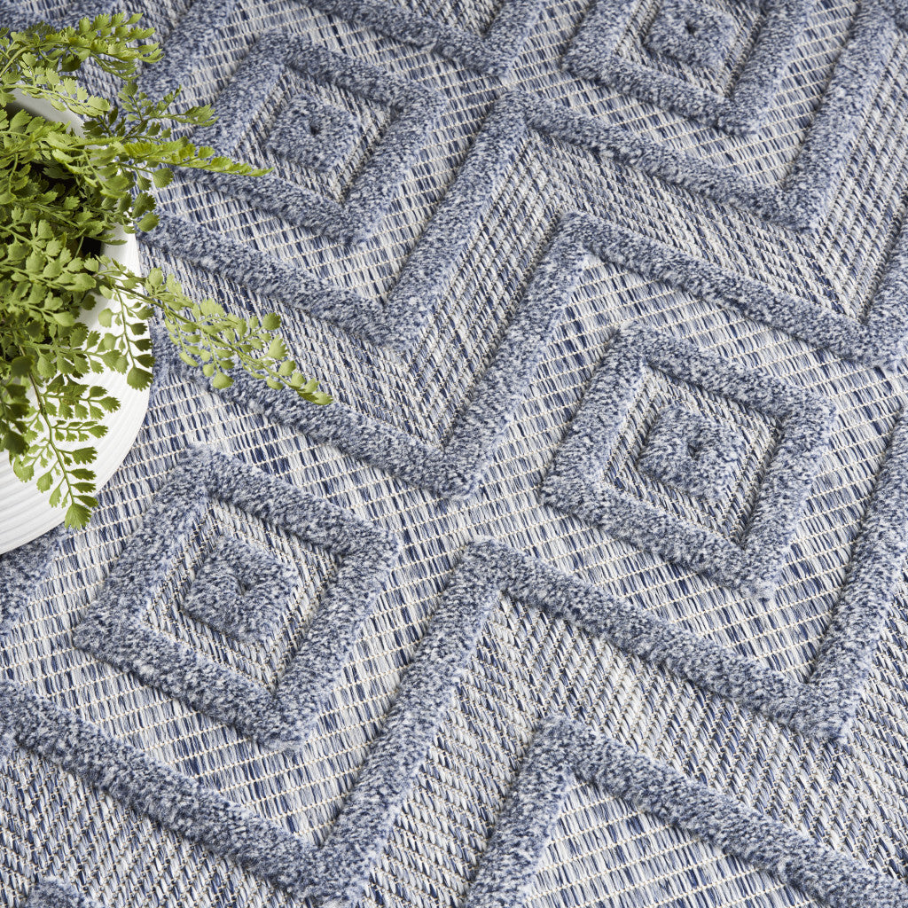 7' X 10' Blue Geometric Flatweave Area Rug