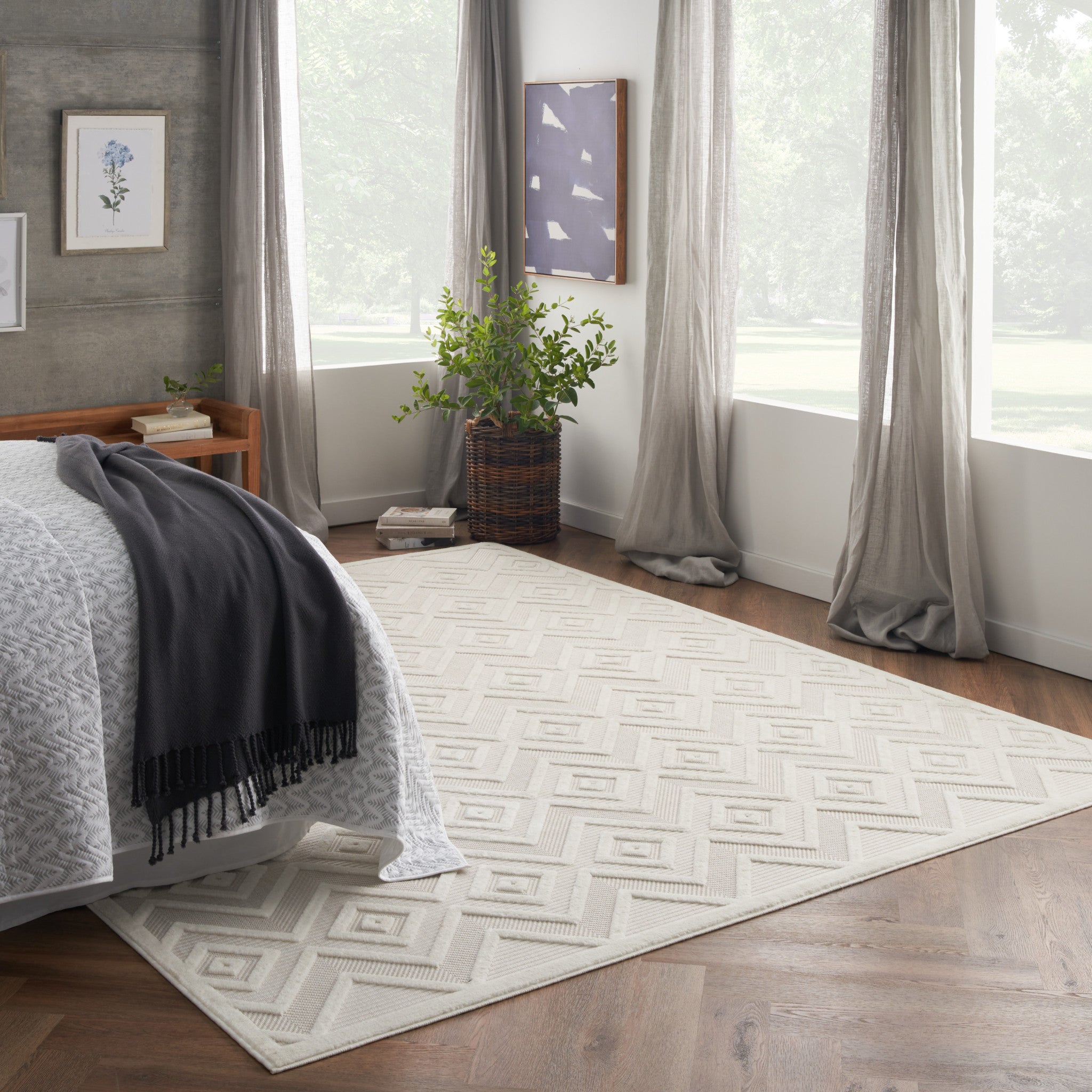 8' X 10' Cream Geometric Flatweave Area Rug