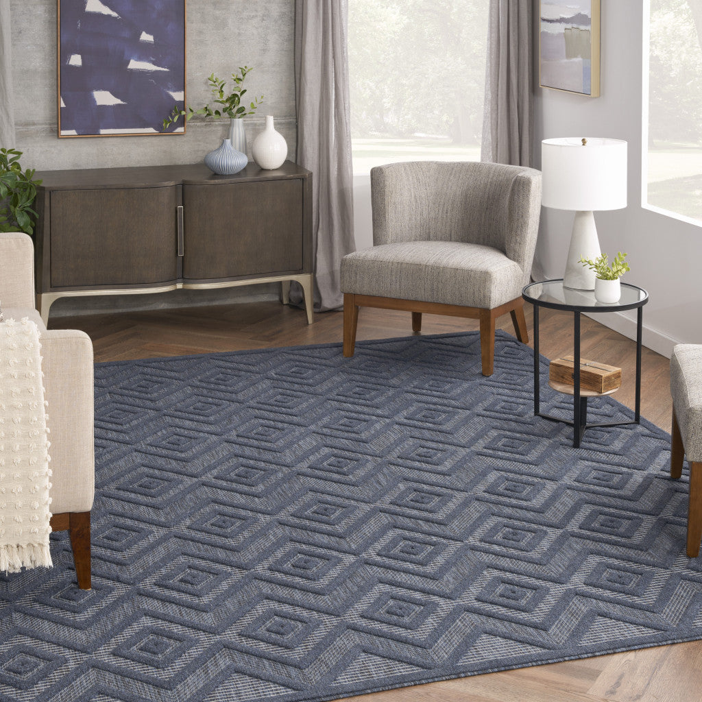 7' X 10' Navy Blue Geometric Flatweave Area Rug