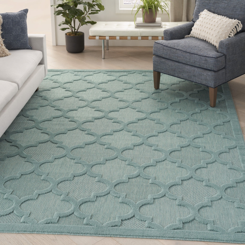 8' X 10' Aqua Geometric Flatweave Area Rug