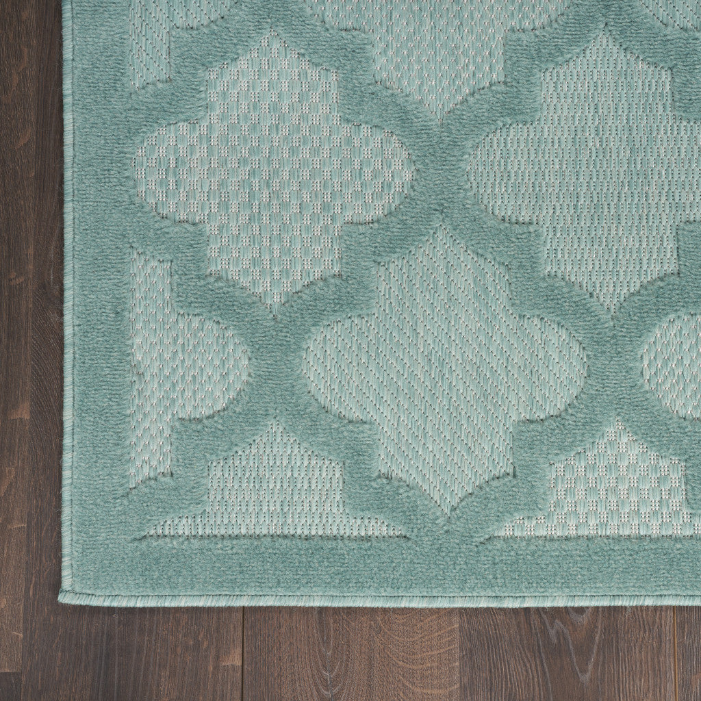 7' X 10' Aqua Geometric Flatweave Area Rug