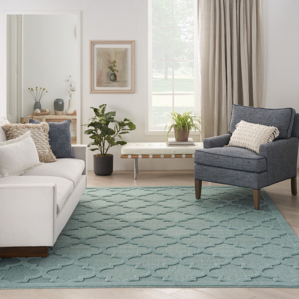 9' x 12' Aqua Geometric Flatweave Area Rug