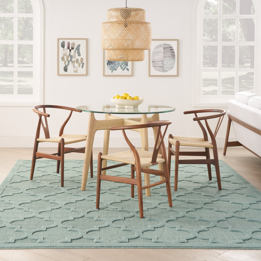 9' x 12' Aqua Geometric Flatweave Area Rug