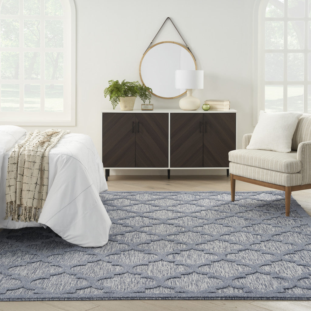 7' X 10' Blue Geometric Flatweave Area Rug