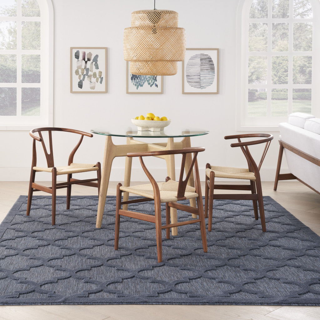 8' X 10' Navy Blue Geometric Flatweave Area Rug