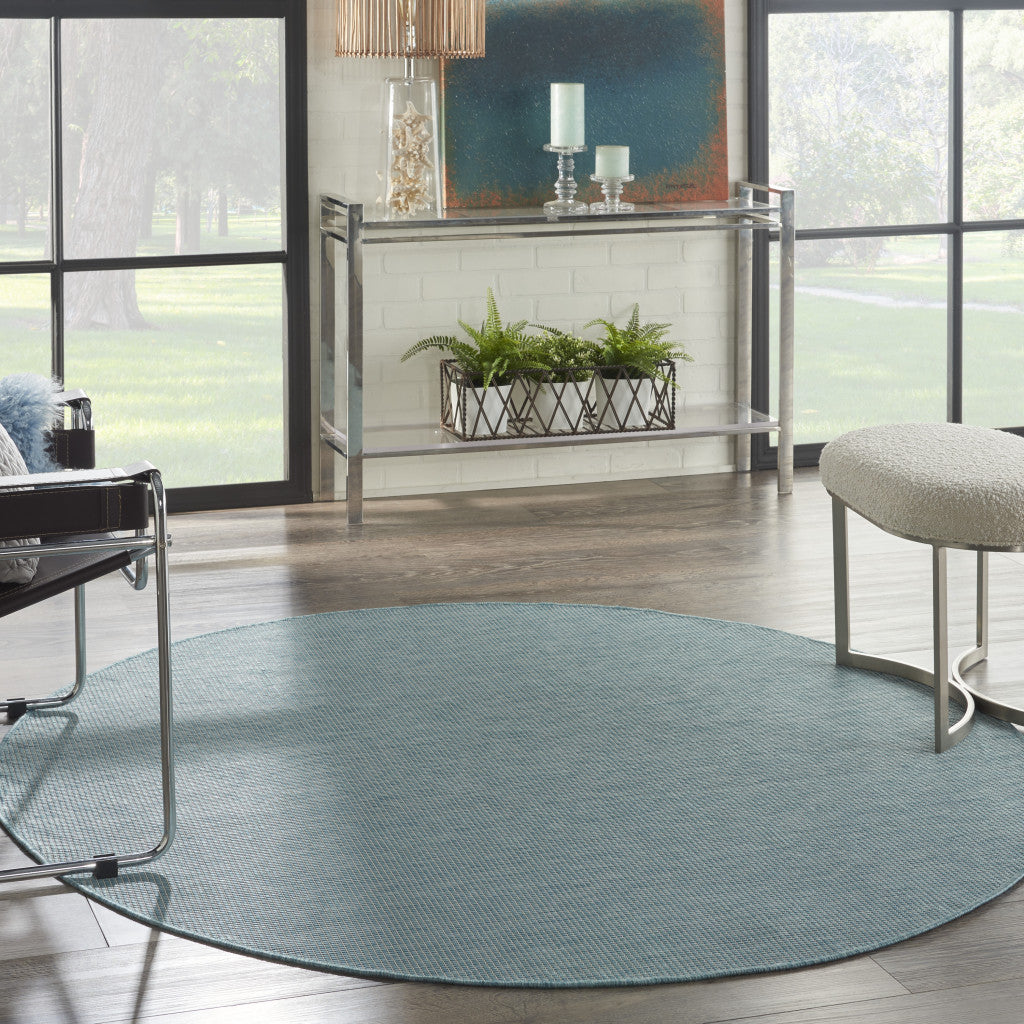 6' Aqua Round Power Loom Area Rug