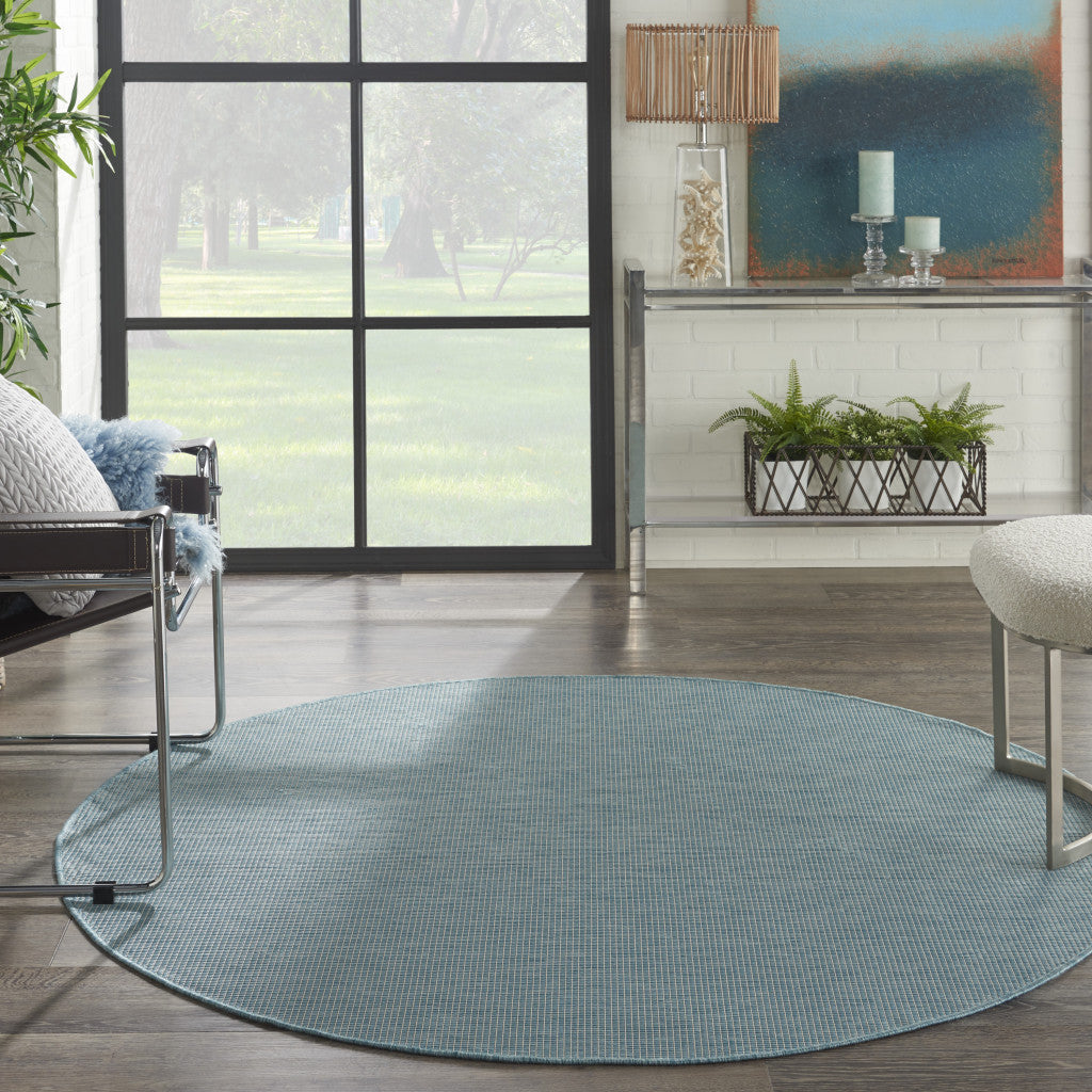 6' Aqua Round Power Loom Area Rug