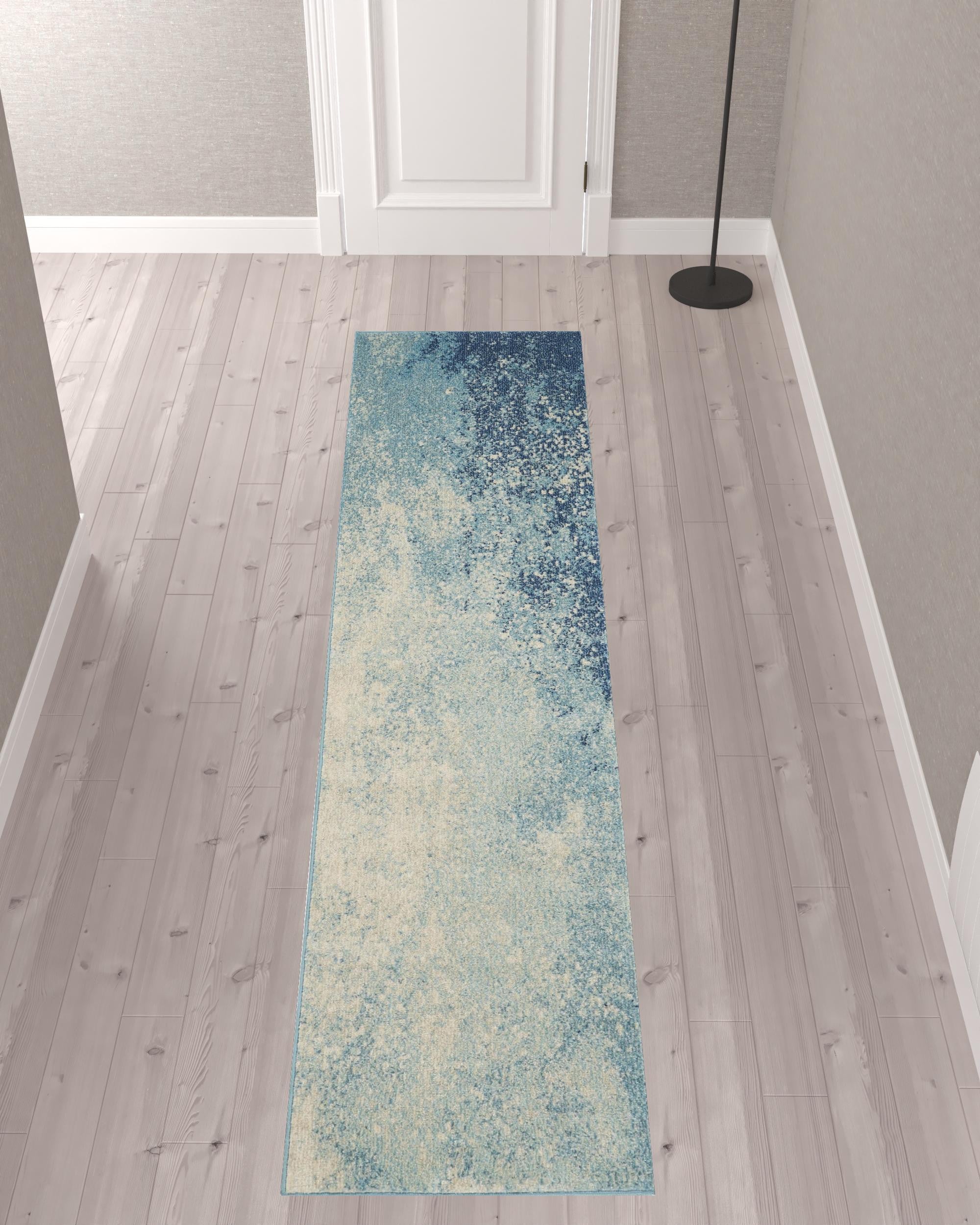 10' Blue Abstract Power Loom Runner Rug