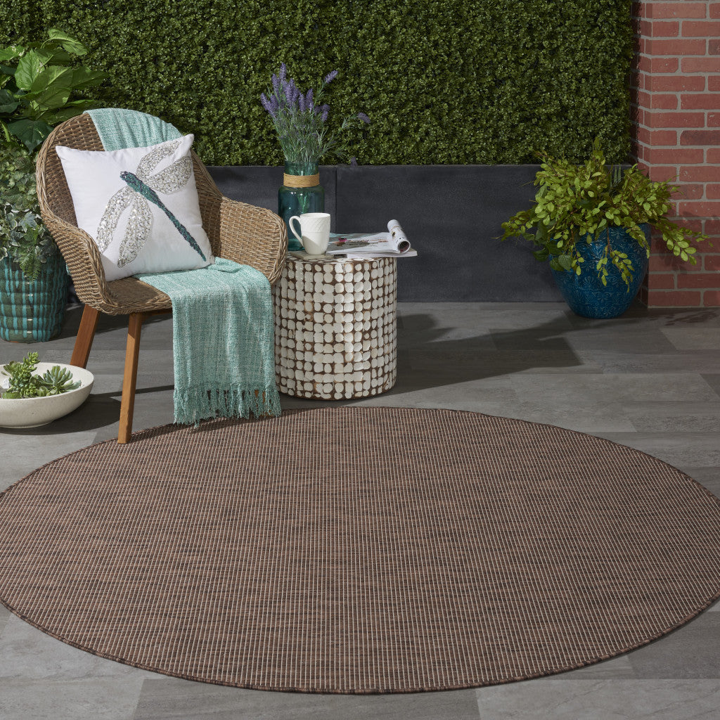 6' Brown Round Power Loom Area Rug