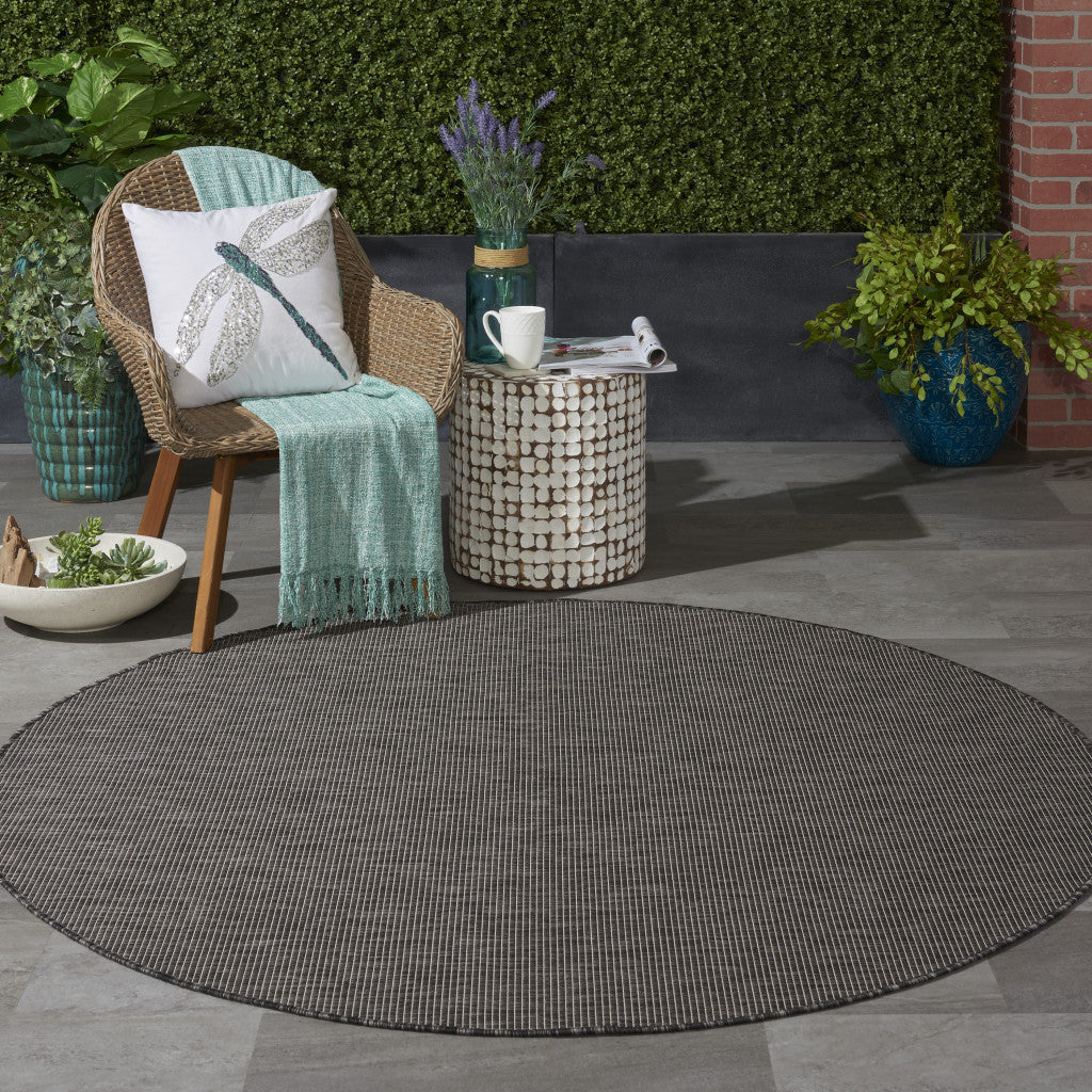 6' Charcoal Round Power Loom Area Rug