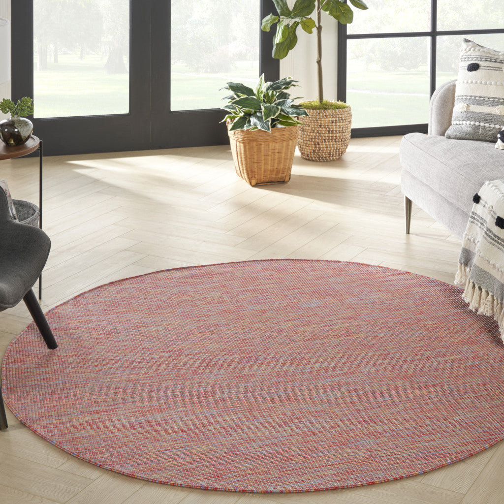 8' Dark Red Round Power Loom Area Rug