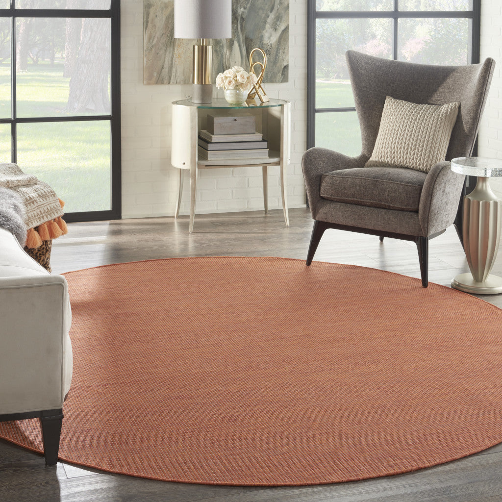 8' Rust Round Power Loom Area Rug