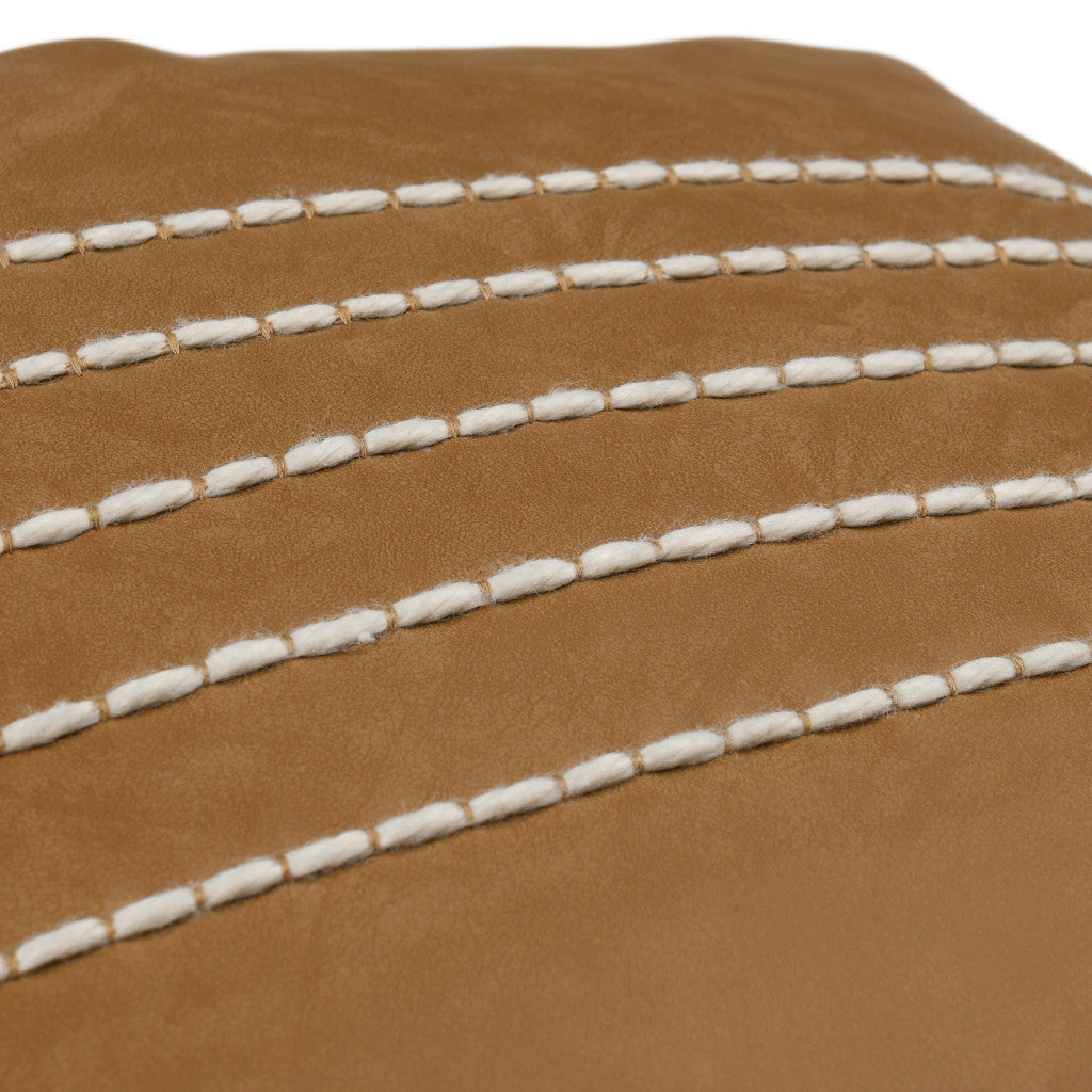 14" X 26" Brown Leather Zippered Pillow