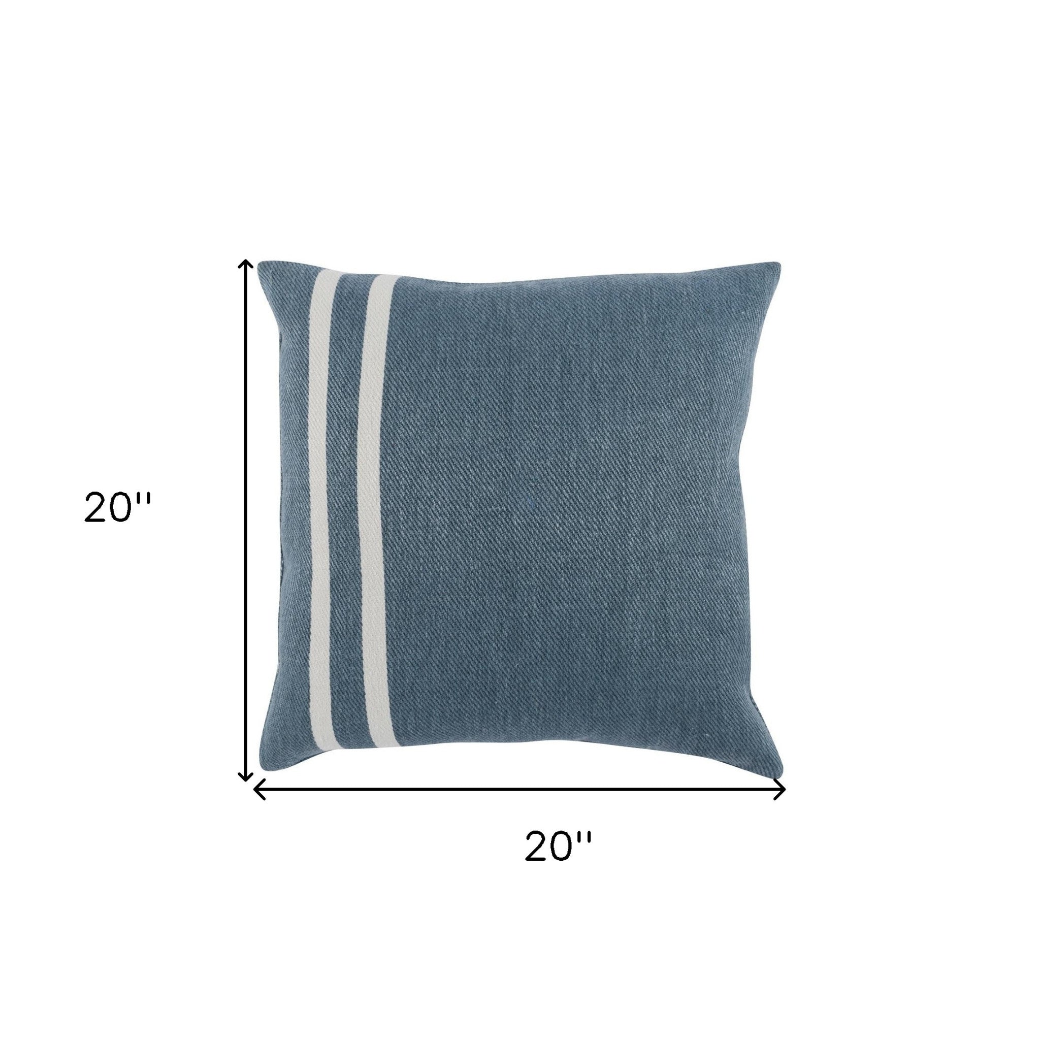 20" X 20" Blue Linen Striped Zippered Pillow