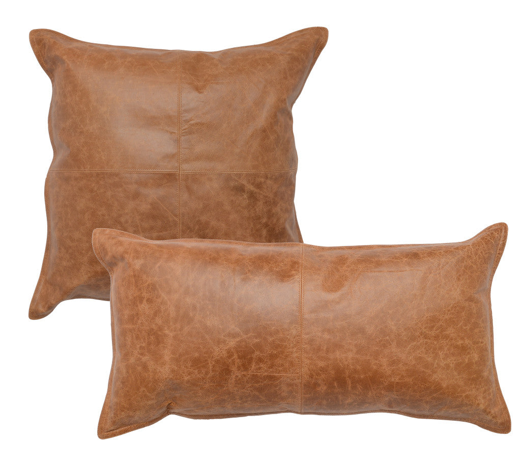 14" X 26" Brown Leather Zippered Pillow