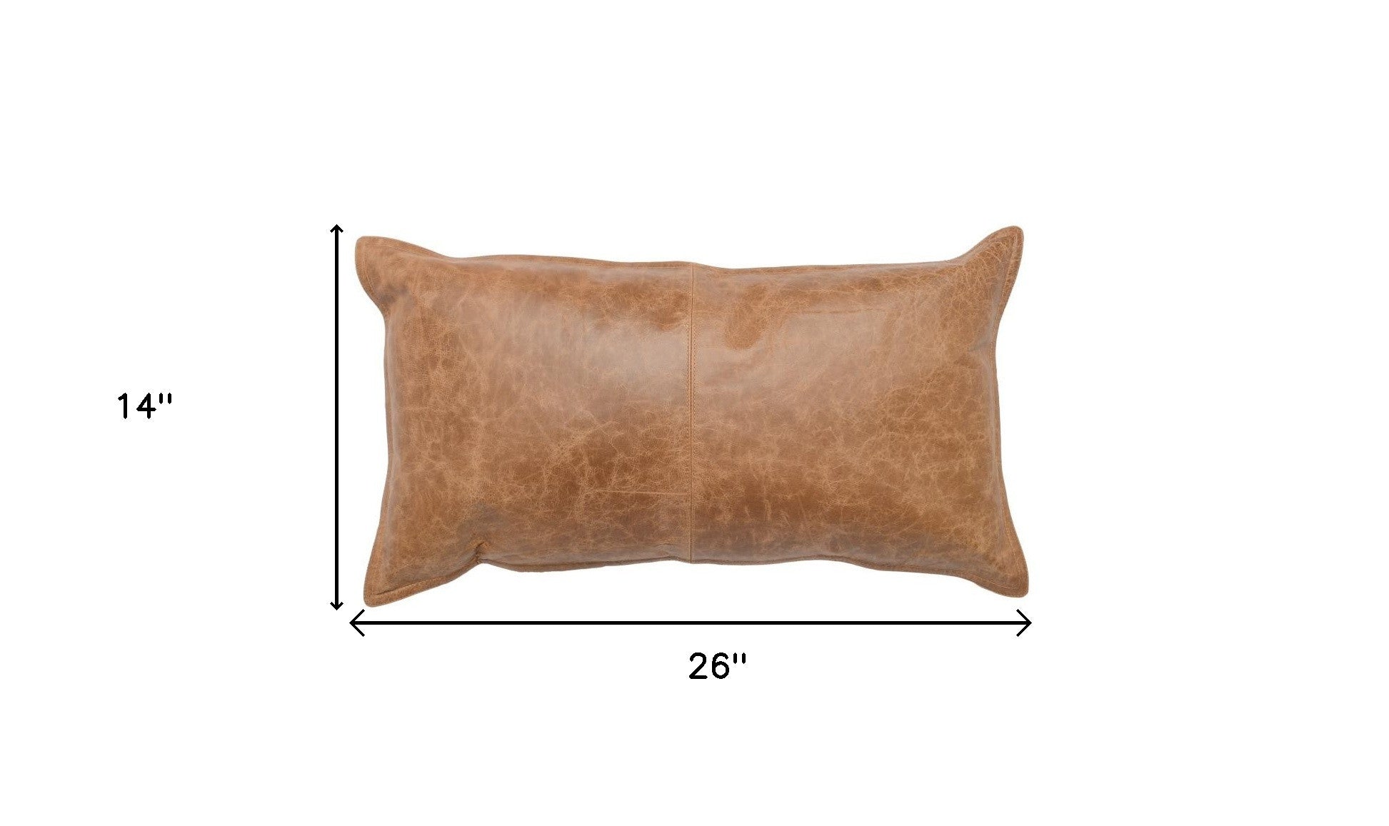 14" X 26" Brown Leather Zippered Pillow