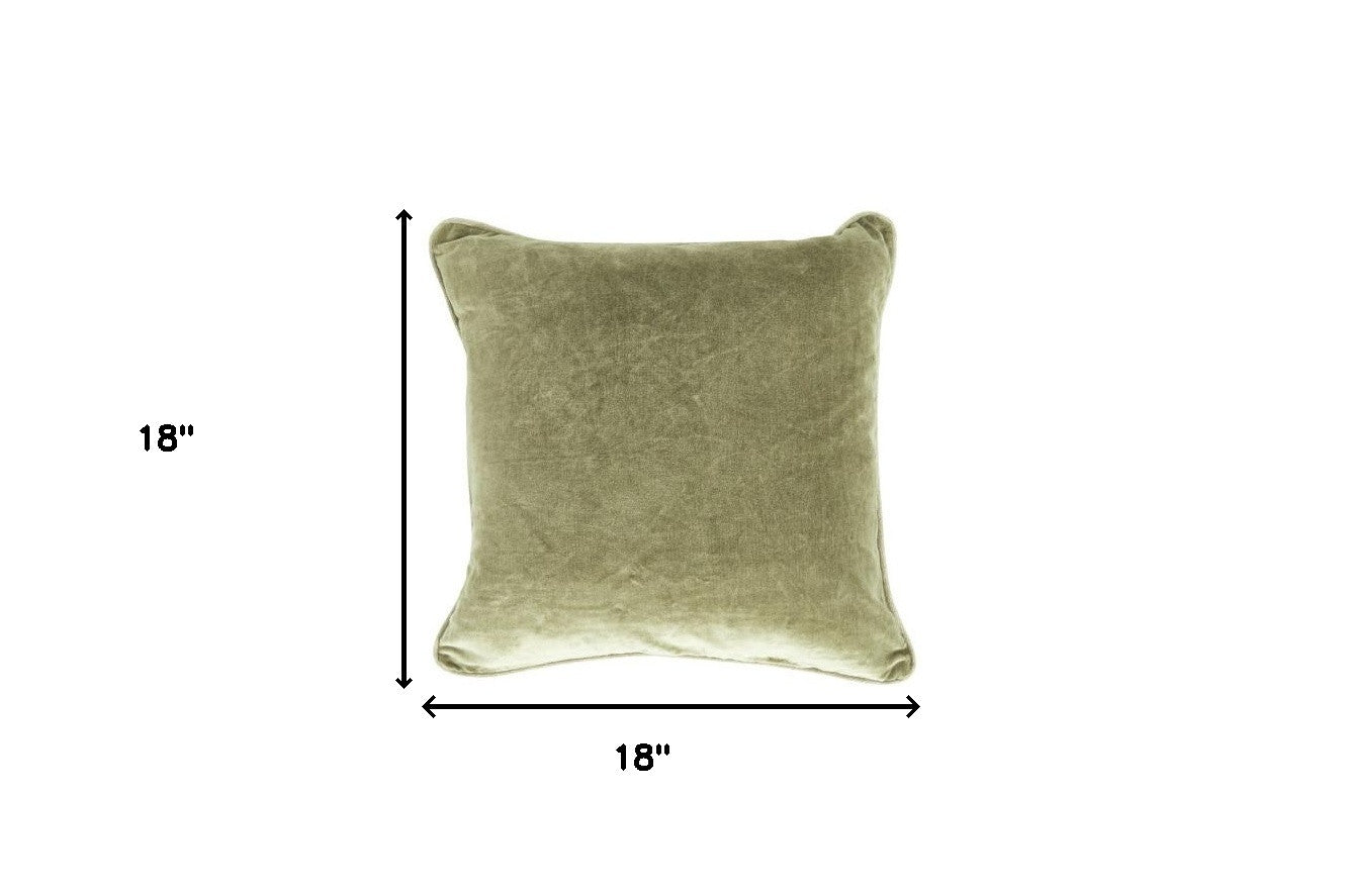 18" X 18" Green 100% Cotton Zippered Pillow