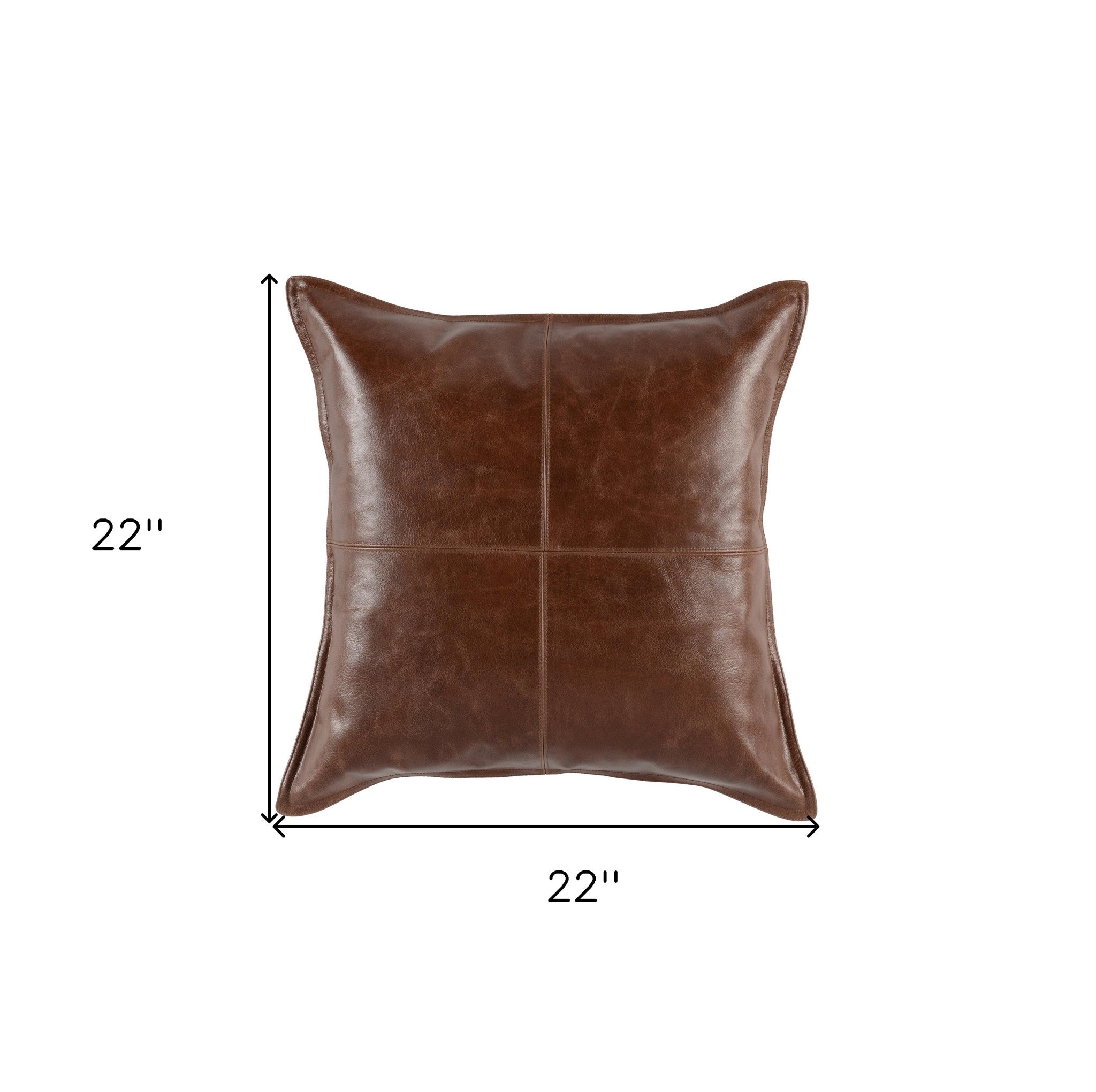 22" X 22" Brown Leather Zippered Pillow