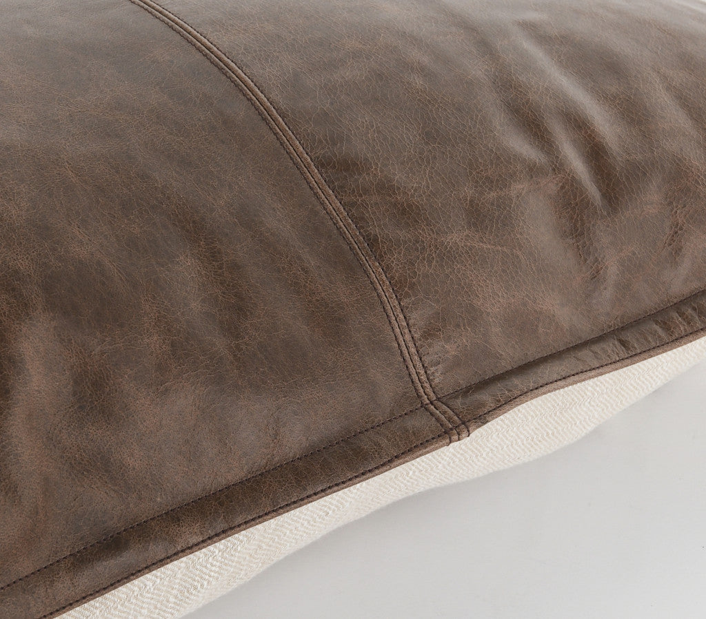 22" X 22" Brown Leather Zippered Pillow