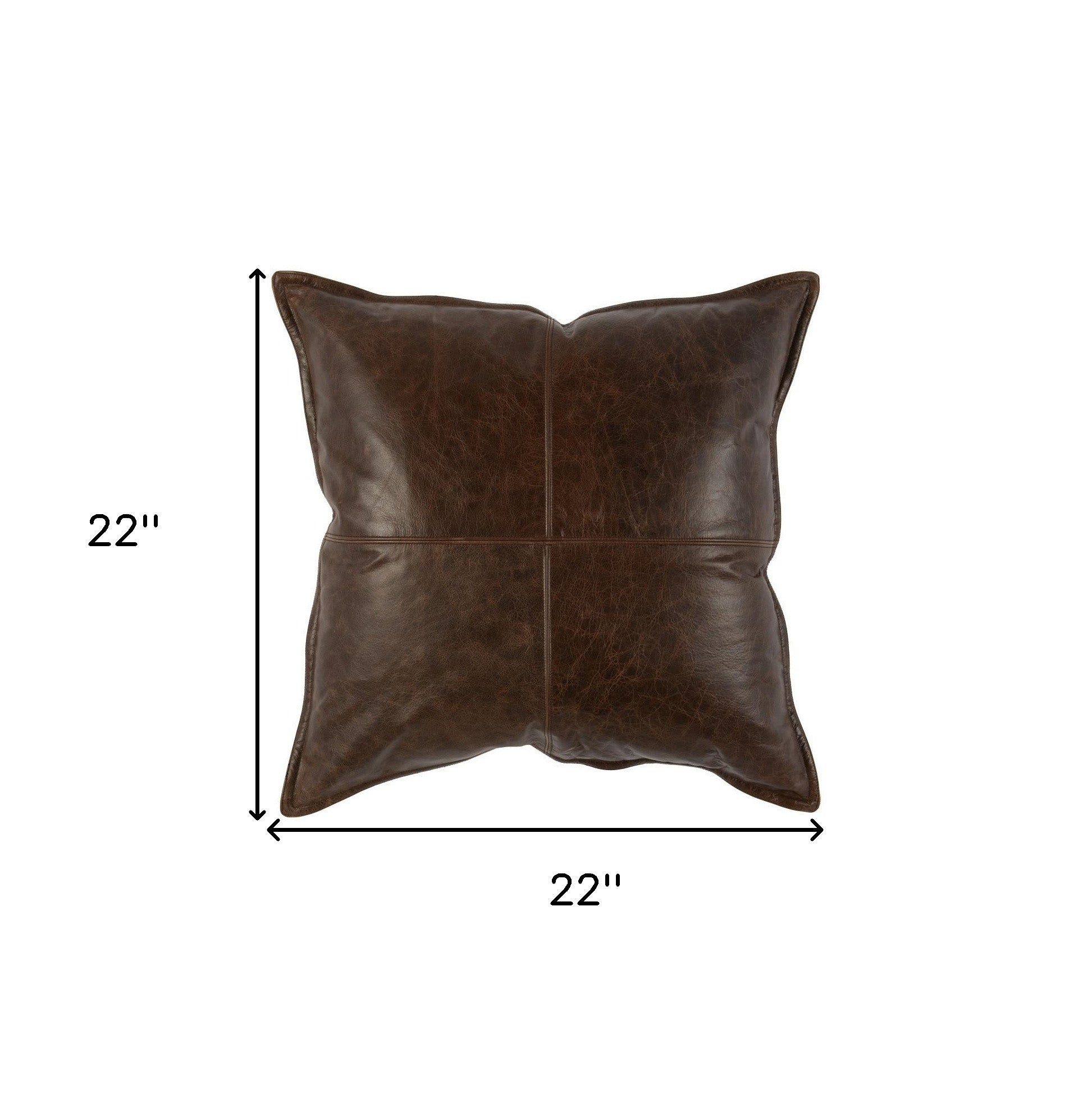 22" X 22" Brown Leather Zippered Pillow