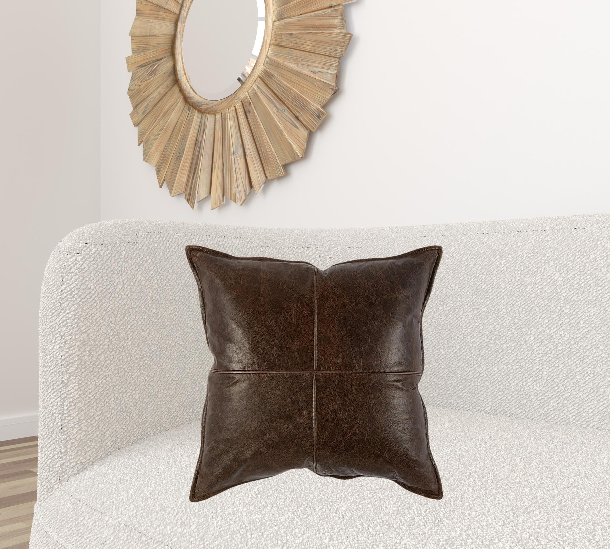 22" X 22" Brown Leather Zippered Pillow