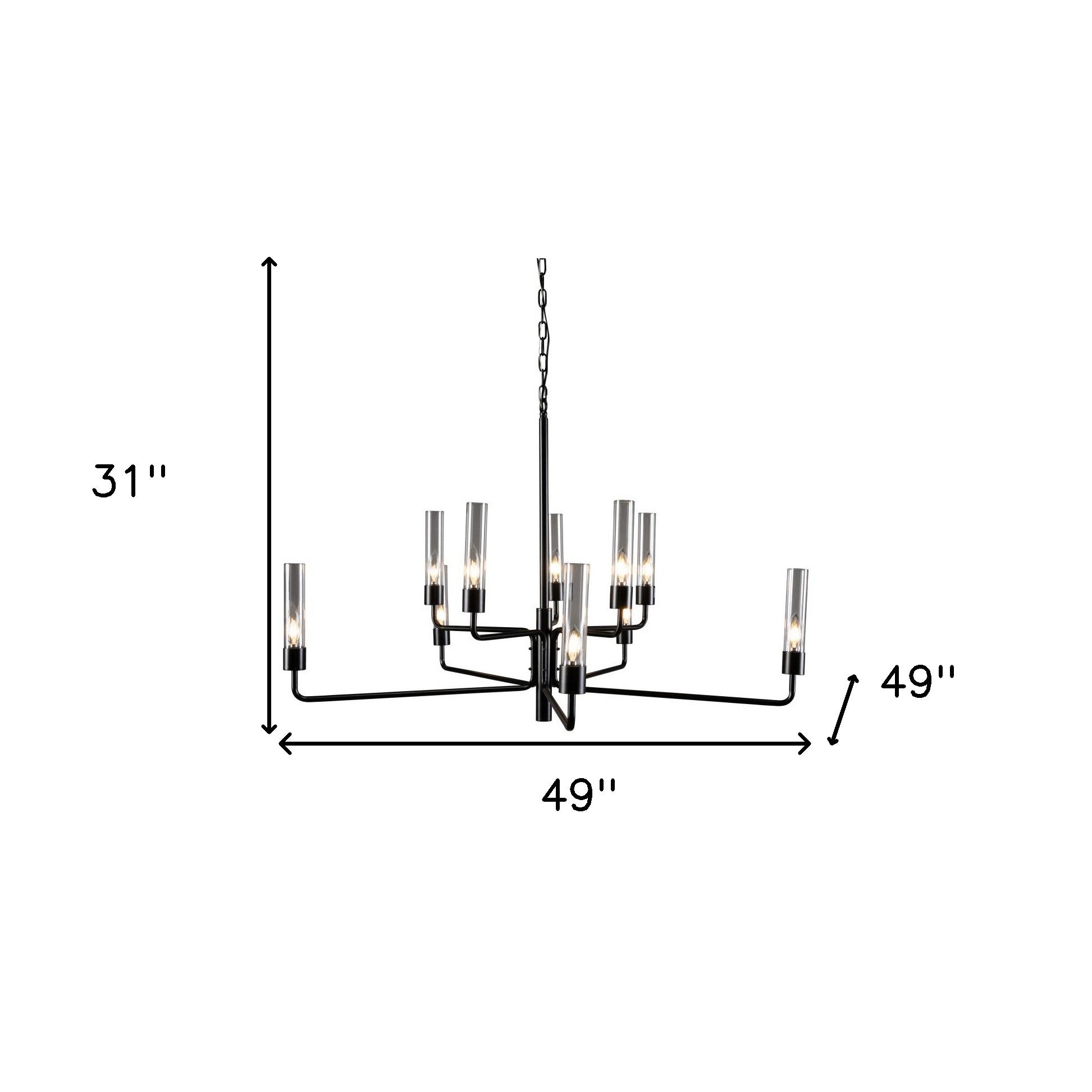 Chandelier Ten Light Iron And Glass Dimmable Ceiling Light