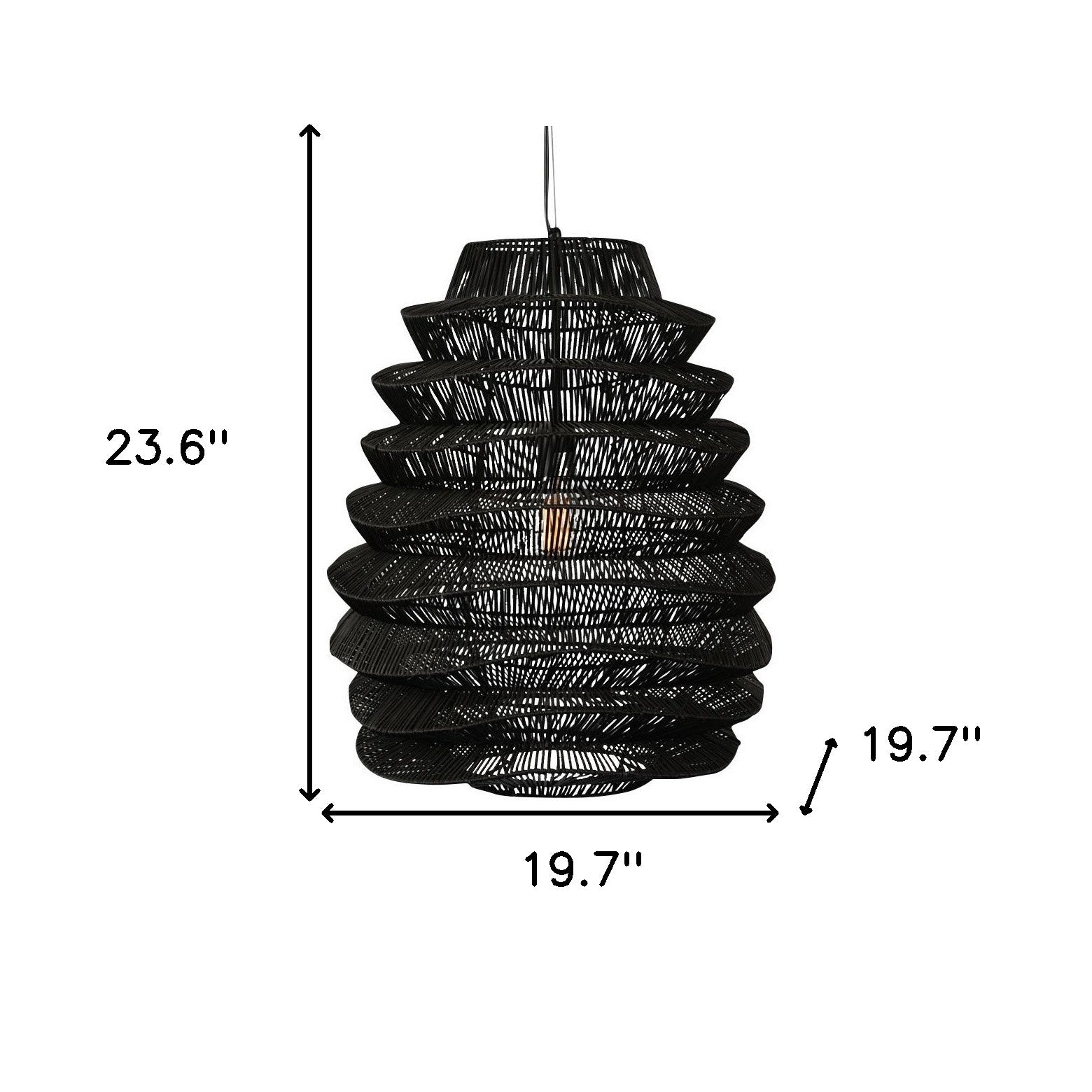 Single Rattan Dimmable Ceiling Light With Black Shades