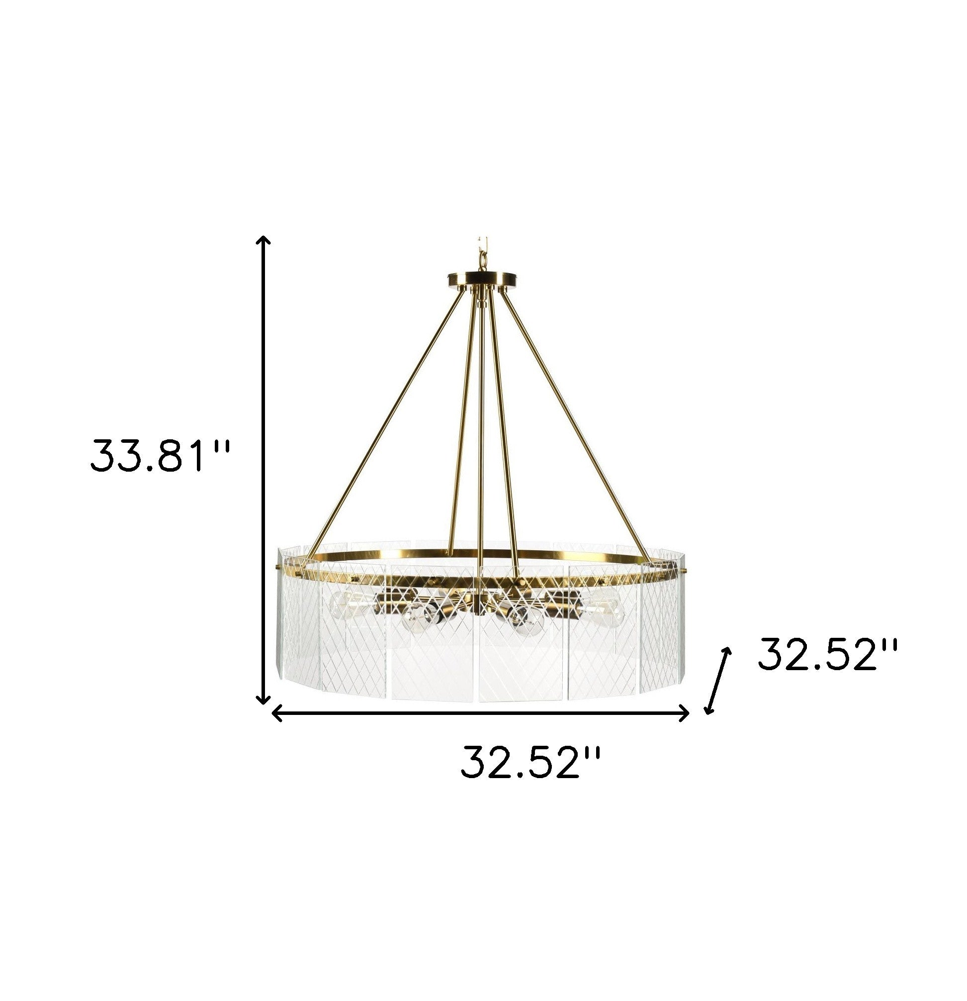 Chandelier Eight Light Iron And Glass Dimmable Semi-Flush Ceiling Light