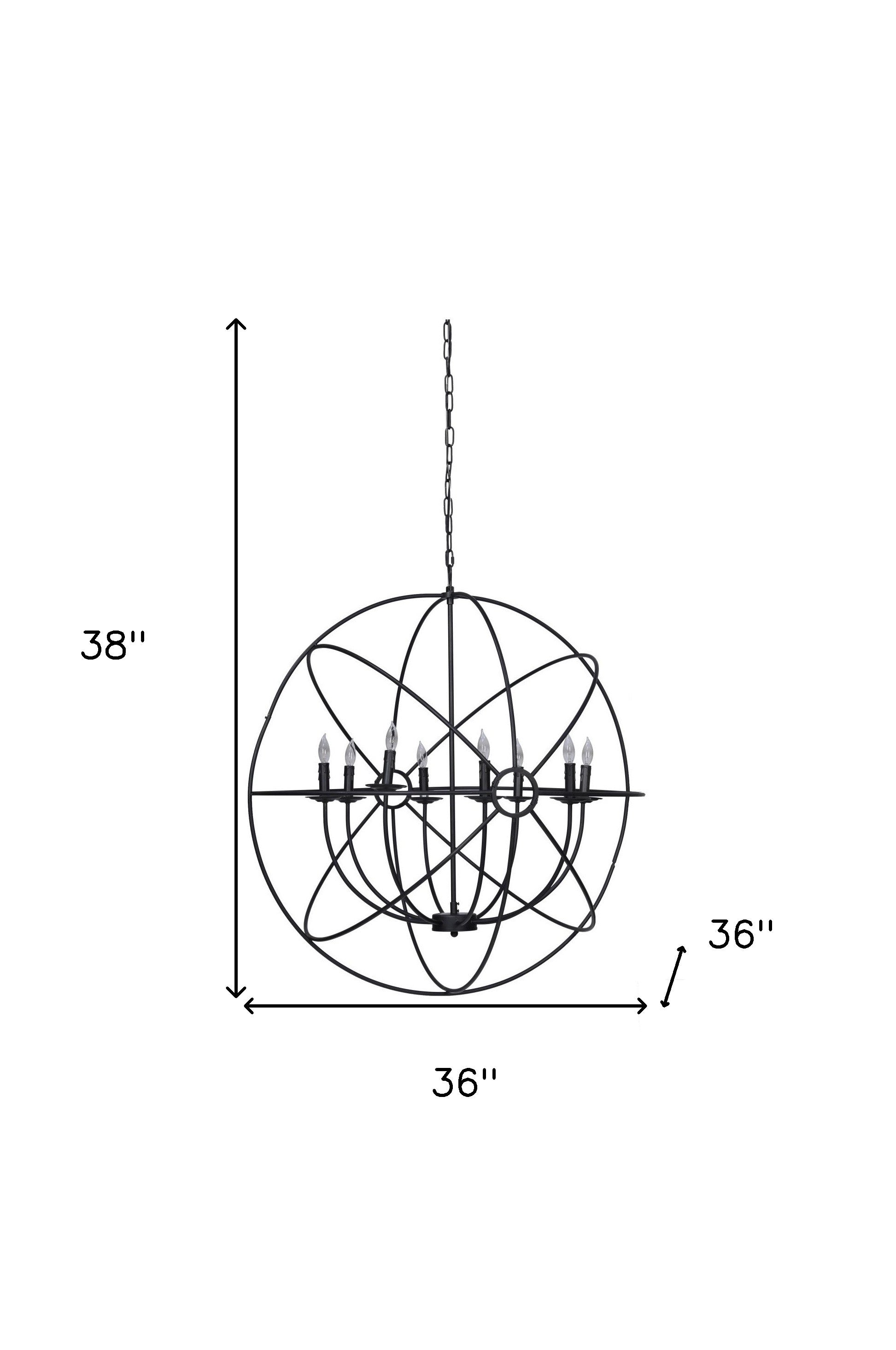 Chandelier Eight Light Iron And Glass Dimmable Semi-Flush Ceiling Light