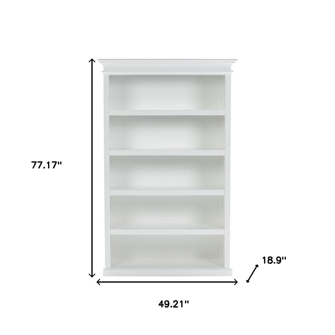 77" Antiqued White Solid Wood Five Tier Standard Bookcase